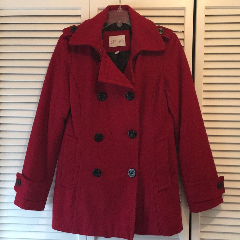Red pea coat